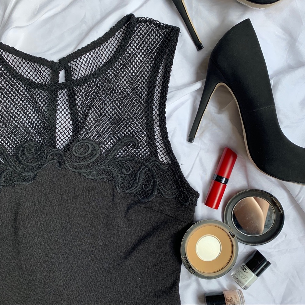 Forever 21 Black Pleated Mesh Mini Dress